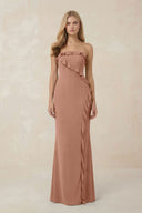 Strapless Ruffled Sheath Bridesmaid Dress in Rosette - KissProm Bridesmaid Dresses