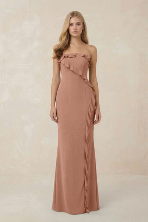 Strapless Ruffled Sheath Bridesmaid Dress in Rosette - KissProm Bridesmaid Dresses