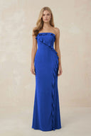 Strapless Ruffled Sheath Bridesmaid Dress in Royal Blue - KissProm Bridesmaid Dresses