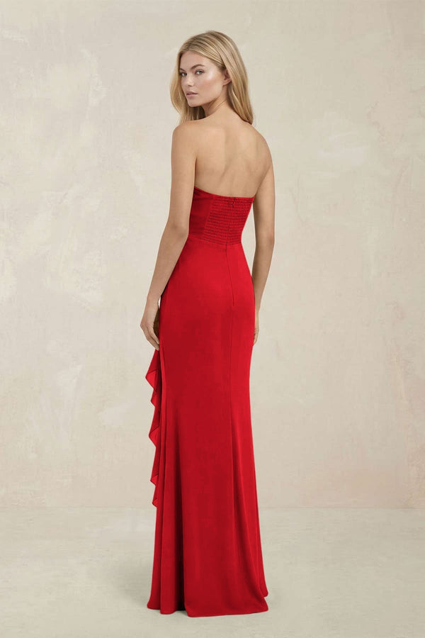 Strapless Ruffled Sheath Bridesmaid Dress in Ruby Red - KissProm Bridesmaid Dresses