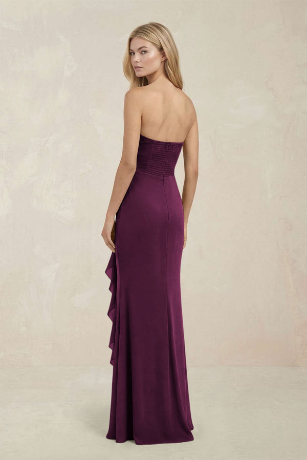 Strapless Ruffled Sheath Bridesmaid Dress in Sangria - KissProm Bridesmaid Dresses