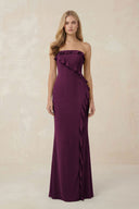 Strapless Ruffled Sheath Bridesmaid Dress in Sangria - KissProm Bridesmaid Dresses