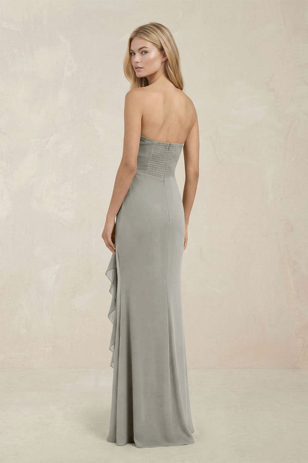 Strapless Ruffled Sheath Bridesmaid Dress in Silver - KissProm Bridesmaid Dresses