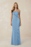 Strapless Ruffled Sheath Bridesmaid Dress in Sky Blue - KissProm Bridesmaid Dresses
