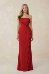Strapless Ruffled Sheath Bridesmaid Dress in Spice - KissProm Bridesmaid Dresses