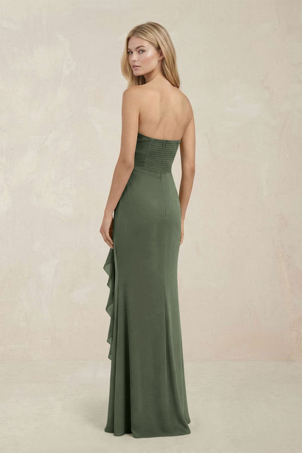 Strapless Ruffled Sheath Bridesmaid Dress in Thyme - KissProm Bridesmaid Dresses