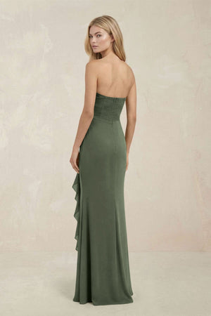 Strapless Ruffled Sheath Bridesmaid Dress in Thyme - KissProm Bridesmaid Dresses