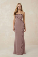 Strapless Ruffled Sheath Bridesmaid Dress in Toffee - KissProm Bridesmaid Dresses