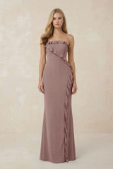 Strapless Ruffled Sheath Bridesmaid Dress in Toffee - KissProm Bridesmaid Dresses