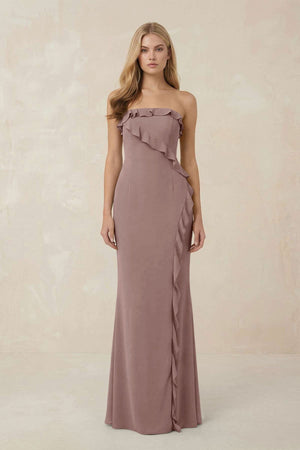 Strapless Ruffled Sheath Bridesmaid Dress in Toffee - KissProm Bridesmaid Dresses