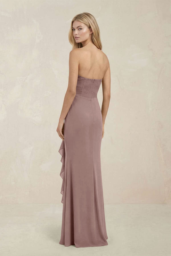 Strapless Ruffled Sheath Bridesmaid Dress in Toffee - KissProm Bridesmaid Dresses