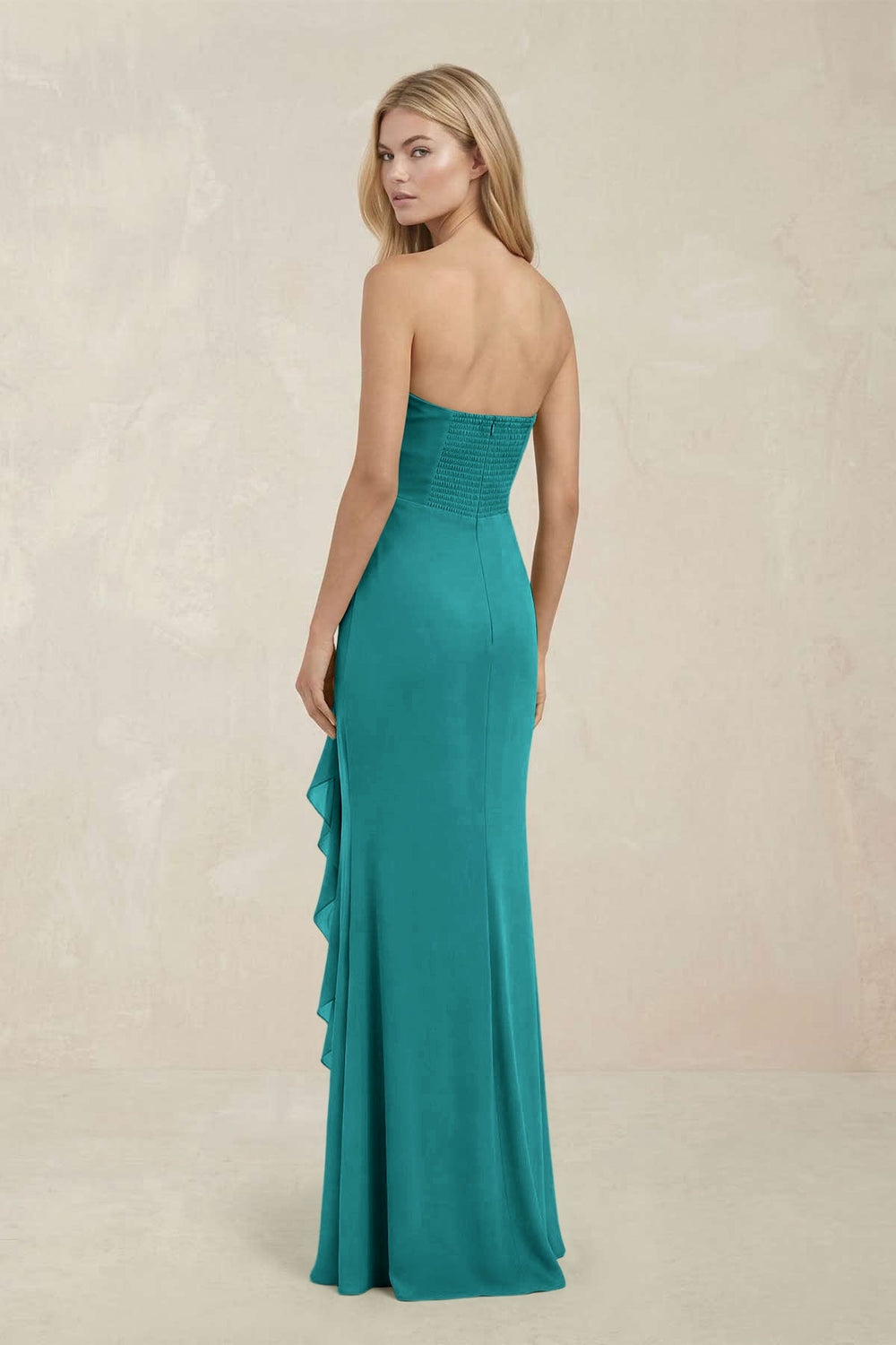 Strapless Ruffled Sheath Bridesmaid Dress in Turquoise - KissProm Bridesmaid Dresses