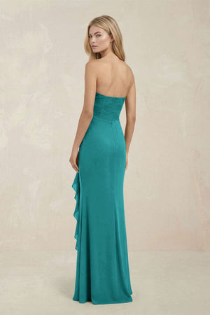 Strapless Ruffled Sheath Bridesmaid Dress in Turquoise - KissProm Bridesmaid Dresses