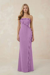 Strapless Ruffled Sheath Bridesmaid Dress in Vintage Mauve - KissProm Bridesmaid Dresses