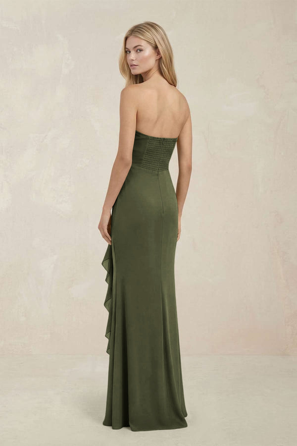 Strapless Ruffled Sheath Bridesmaid Dress in Willow Green - KissProm Bridesmaid Dresses