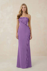 Strapless Ruffled Sheath Bridesmaid Dress in Wisteria - KissProm Bridesmaid Dresses