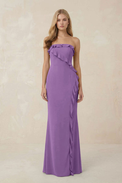 Strapless Ruffled Sheath Bridesmaid Dress in Wisteria - KissProm Bridesmaid Dresses