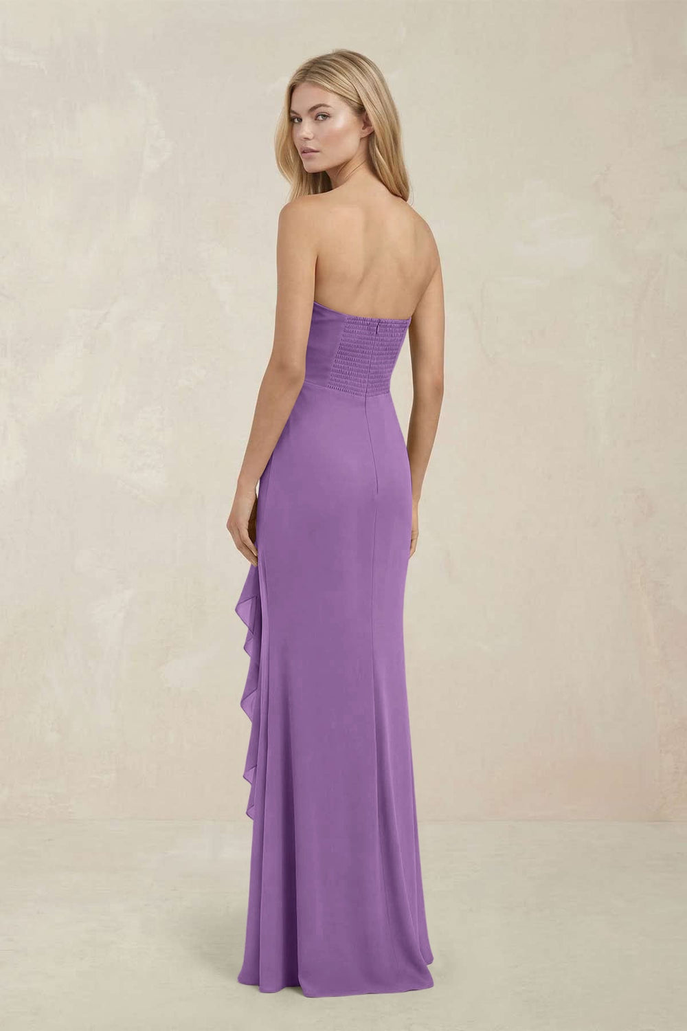 Strapless Ruffled Sheath Bridesmaid Dress in Wisteria - KissProm Bridesmaid Dresses