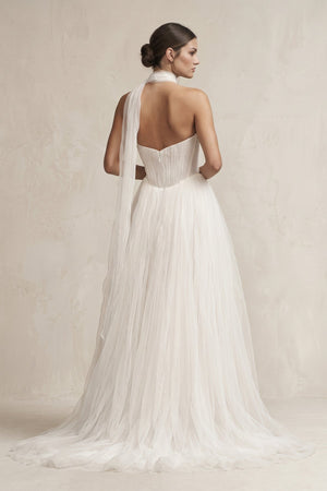 Strapless Ruffled Tulle A - Line Pleated Wedding Dress in Ivory - KissProm Wedding Dresses