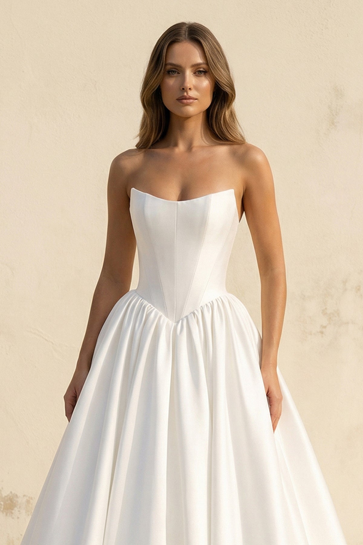 Ball Gown Strapless Satin Wedding Dresses, Diamond White / 18