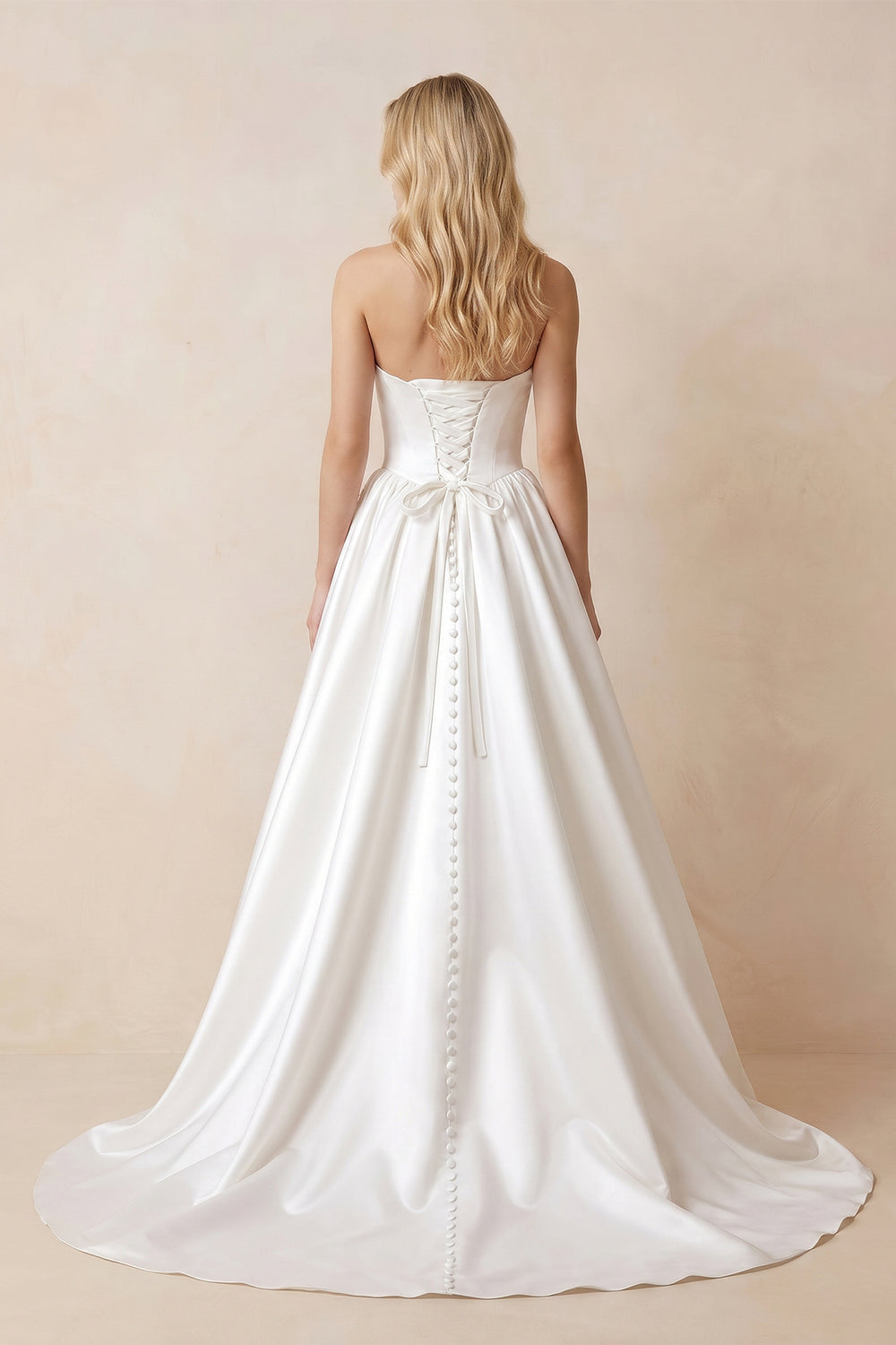 Strapless Satin Ball - Gown Corset Wedding Dress with Removable Sleeves in White - KissProm Wedding Dresses