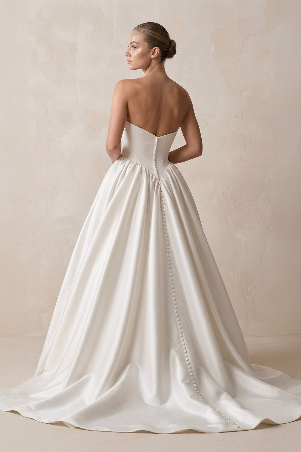 Strapless Satin Ball - Gown Corset Wedding Dress with Removable Sleeves in White - KissProm Wedding Dresses
