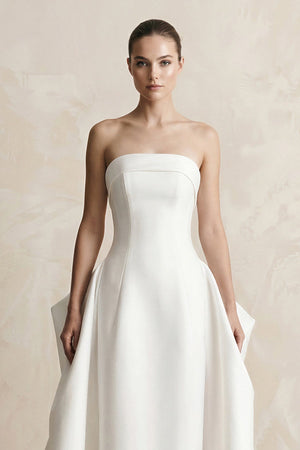 Strapless Satin Ball Gown Wedding Dress in White - KissProm Wedding Dresses