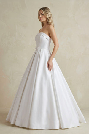 Strapless Satin Ball Gown Wedding Dress with Bow - KissProm Wedding Dresses