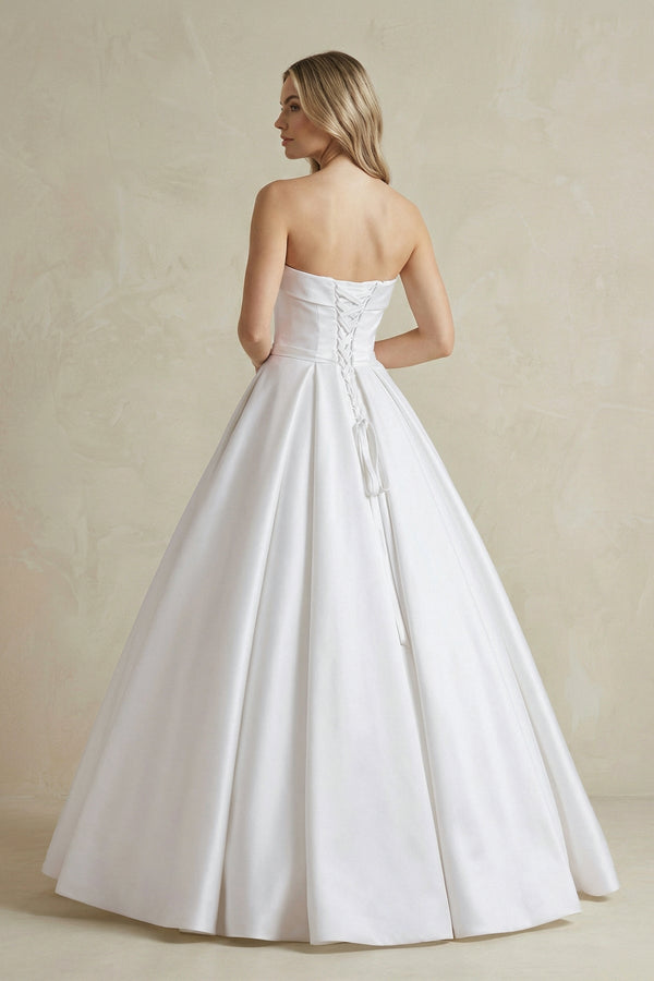 Strapless Satin Ball Gown Wedding Dress with Bow - KissProm Wedding Dresses