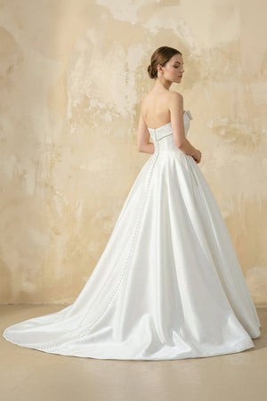 Strapless Satin Ball Gown with Bow in White – Dress by KissProm | Available at KissProm