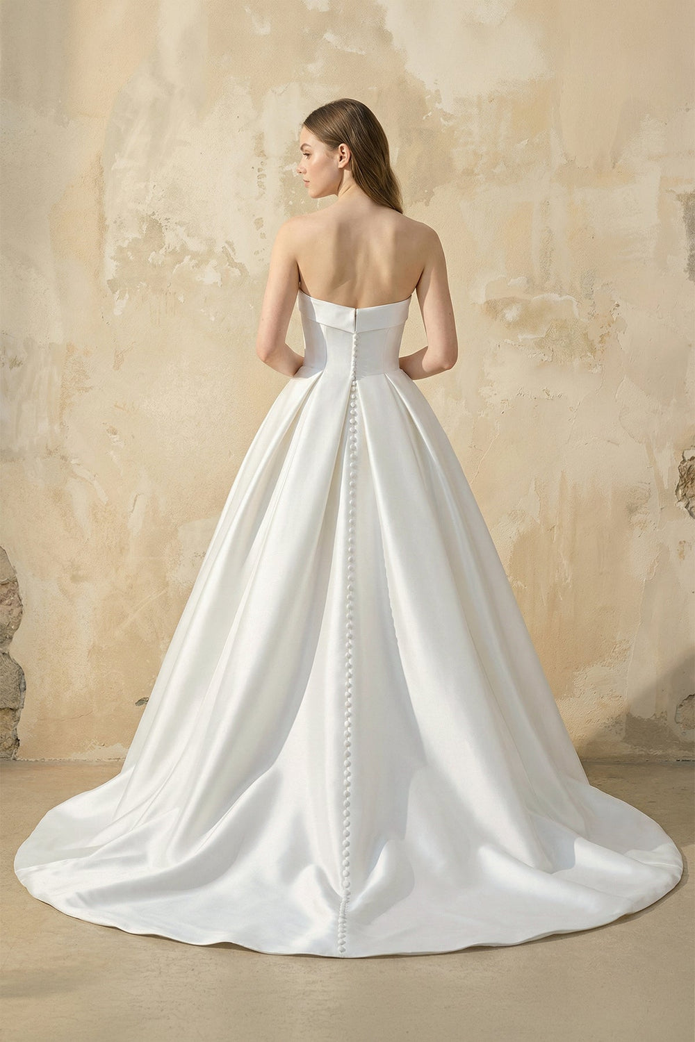 Strapless Satin Ball Gown with Bow in White – Dress by KissProm | Available at KissProm