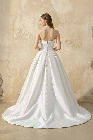 Strapless Satin Ball Gown with Bow in White – Dress by KissProm | Available at KissProm