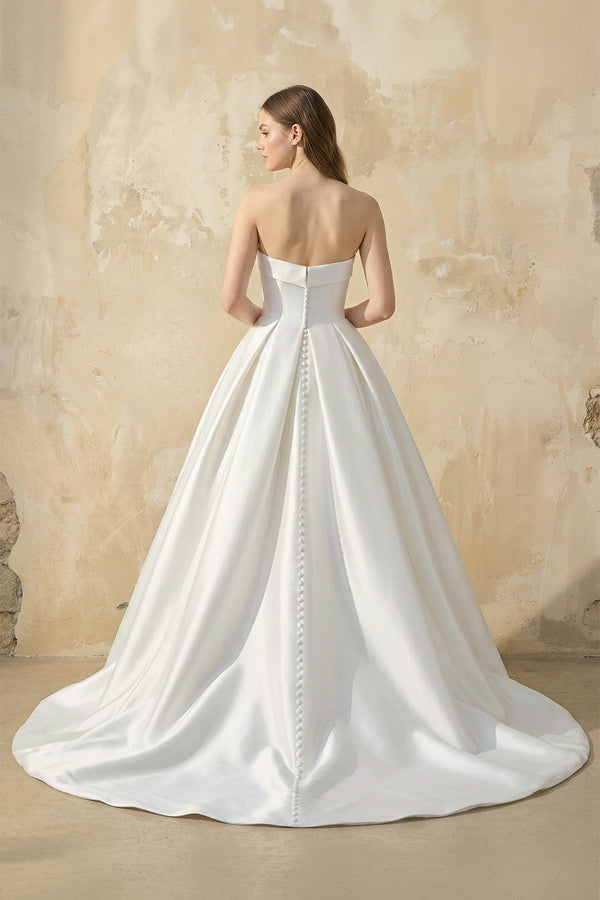 Strapless Satin Ball Gown with Bow in White – Dress by KissProm | Available at KissProm