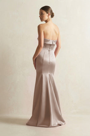 Strapless Satin Mermaid Bridesmaid Dress in Almond - KissProm Bridesmaid Dresses