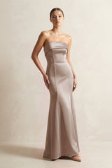 Strapless Satin Mermaid Bridesmaid Dress in Almond - KissProm Bridesmaid Dresses
