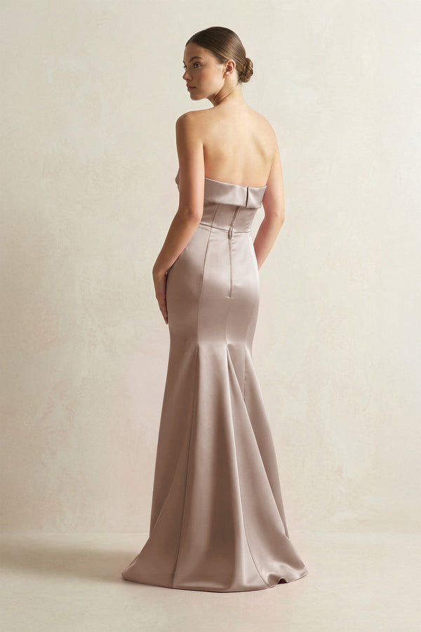 Strapless Satin Mermaid Bridesmaid Dress in Almond - KissProm Bridesmaid Dresses