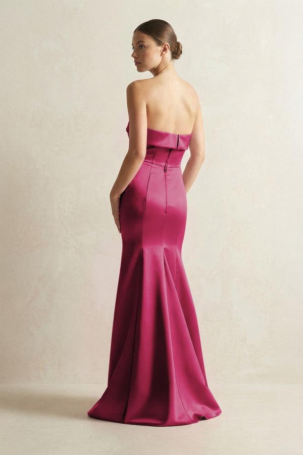 Strapless Satin Mermaid Bridesmaid Dress in Berry - KissProm Bridesmaid Dresses