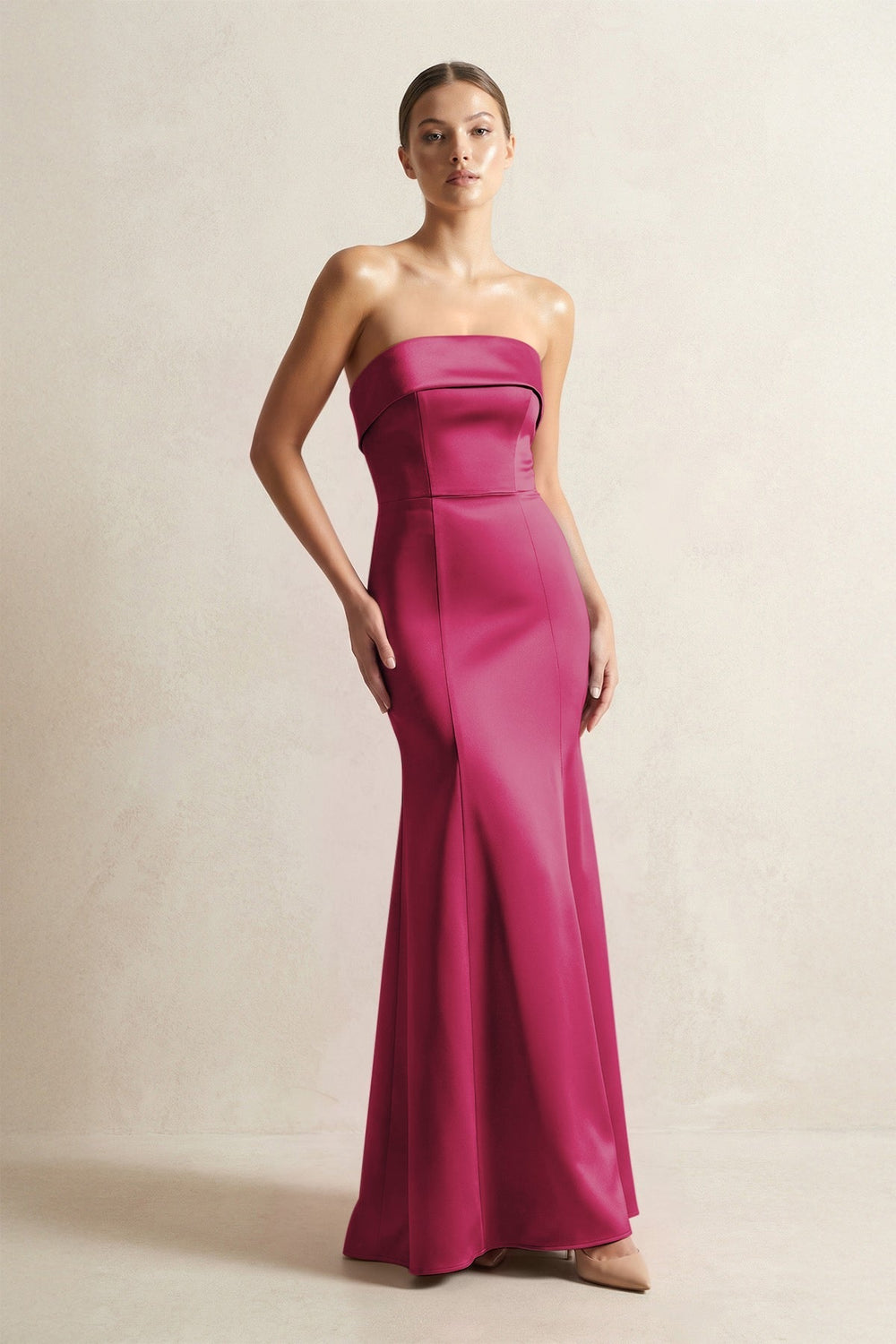 Strapless Satin Mermaid Bridesmaid Dress in Berry - KissProm Bridesmaid Dresses