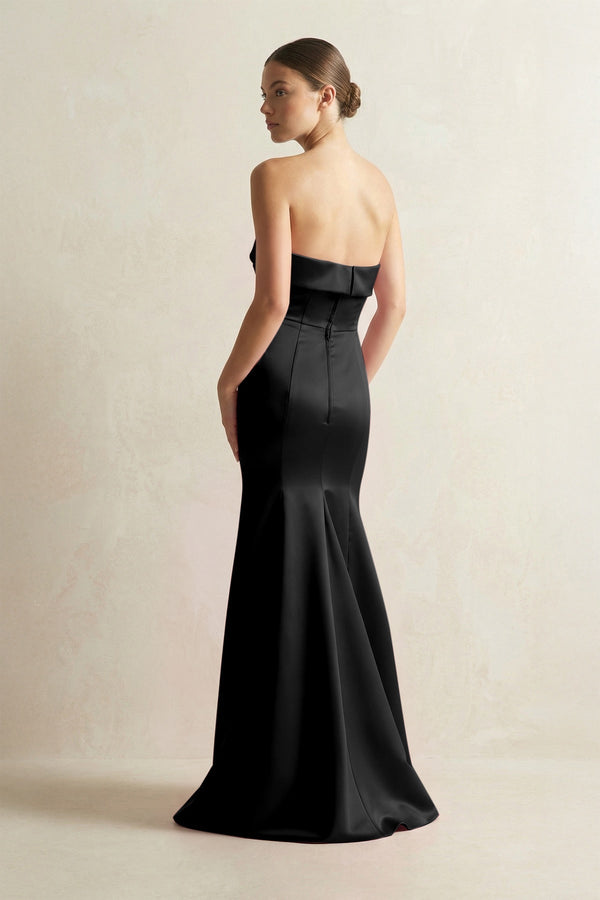 Strapless Satin Mermaid Bridesmaid Dress in Black - KissProm Bridesmaid Dresses