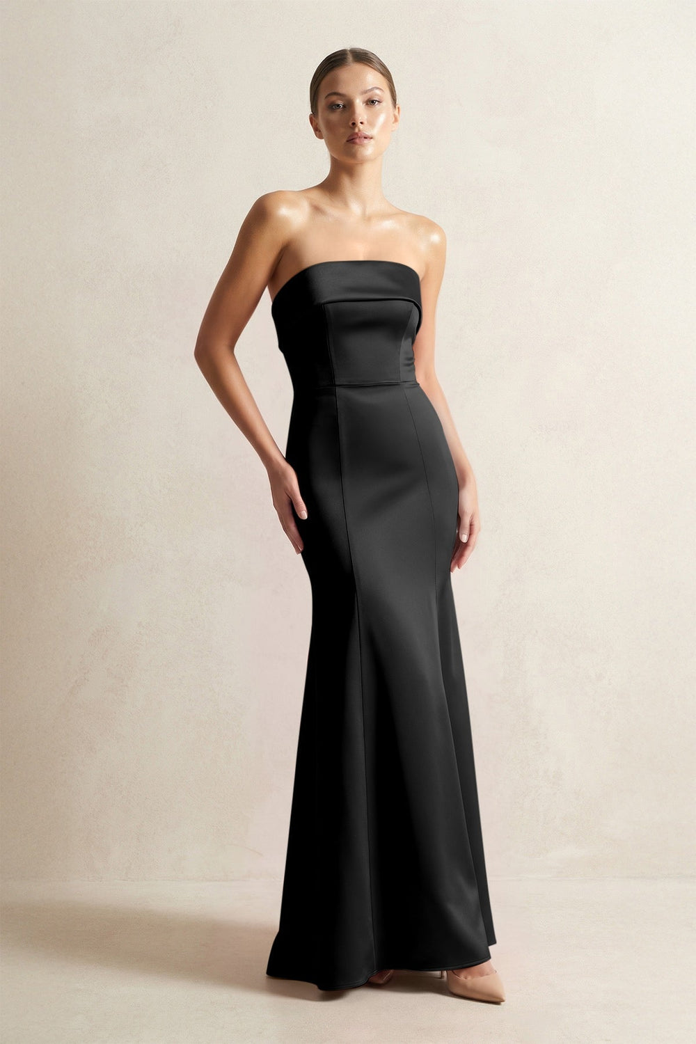 Strapless Satin Mermaid Bridesmaid Dress in Black - KissProm Bridesmaid Dresses