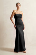 Strapless Satin Mermaid Bridesmaid Dress in Black - KissProm Bridesmaid Dresses