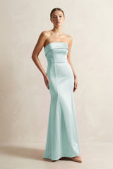 Strapless Satin Mermaid Bridesmaid Dress in Bleached Aqua - KissProm Bridesmaid Dresses