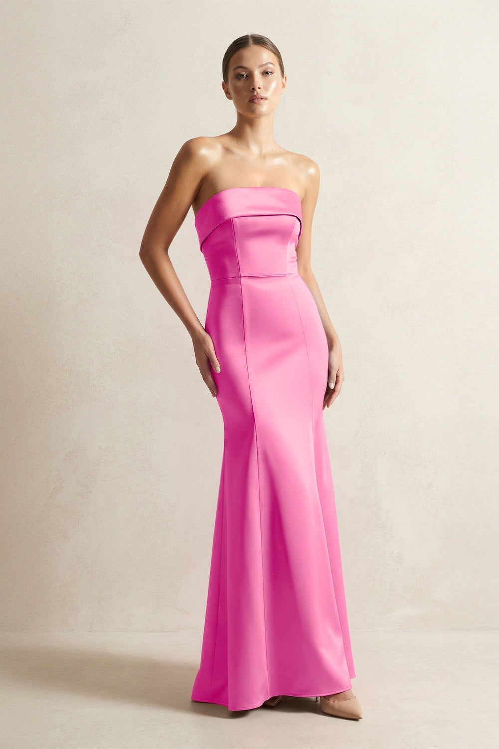 Strapless Satin Mermaid Bridesmaid Dress in Bon Bon Pink - KissProm Bridesmaid Dresses