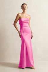 Strapless Satin Mermaid Bridesmaid Dress in Bon Bon Pink - KissProm Bridesmaid Dresses
