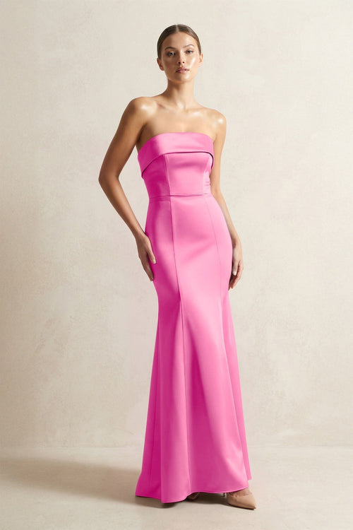 Strapless Satin Mermaid Bridesmaid Dress in Bon Bon Pink - KissProm Bridesmaid Dresses