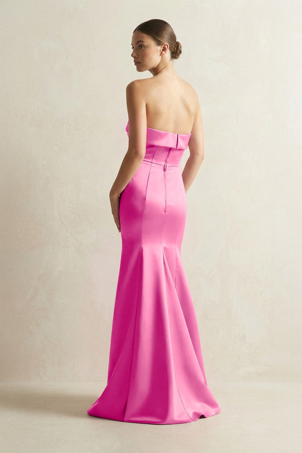 Strapless Satin Mermaid Bridesmaid Dress in Bon Bon Pink - KissProm Bridesmaid Dresses