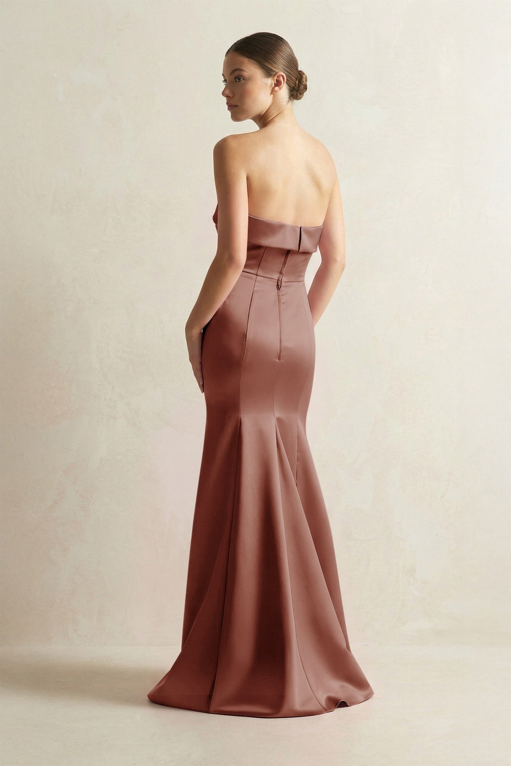 Strapless Satin Mermaid Bridesmaid Dress in Brown - KissProm Bridesmaid Dresses