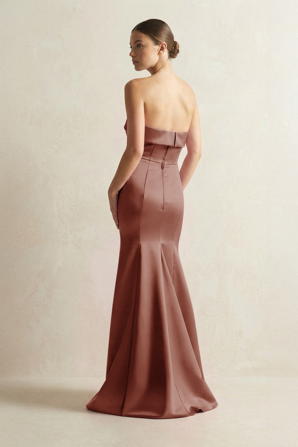 Strapless Satin Mermaid Bridesmaid Dress in Brown - KissProm Bridesmaid Dresses