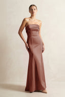 Strapless Satin Mermaid Bridesmaid Dress in Brown - KissProm Bridesmaid Dresses