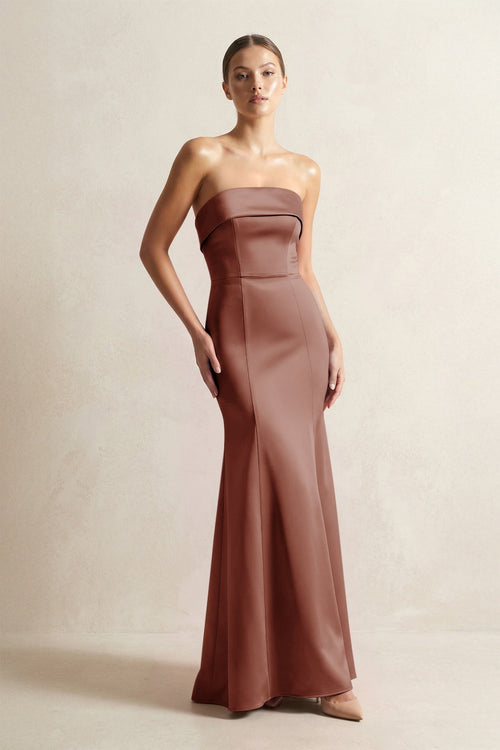 Strapless Satin Mermaid Bridesmaid Dress in Brown - KissProm Bridesmaid Dresses
